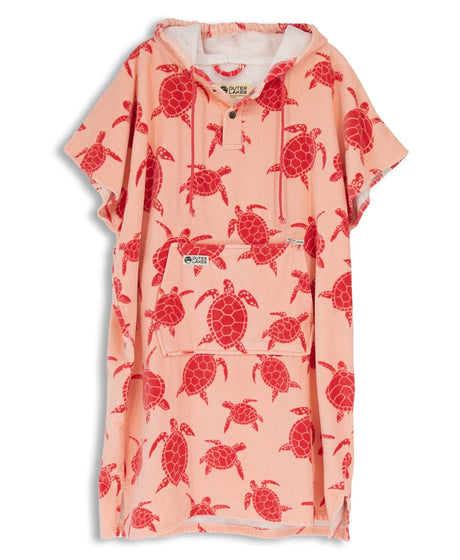 Pink towel poncho with dark pink turtle pattern on a white background