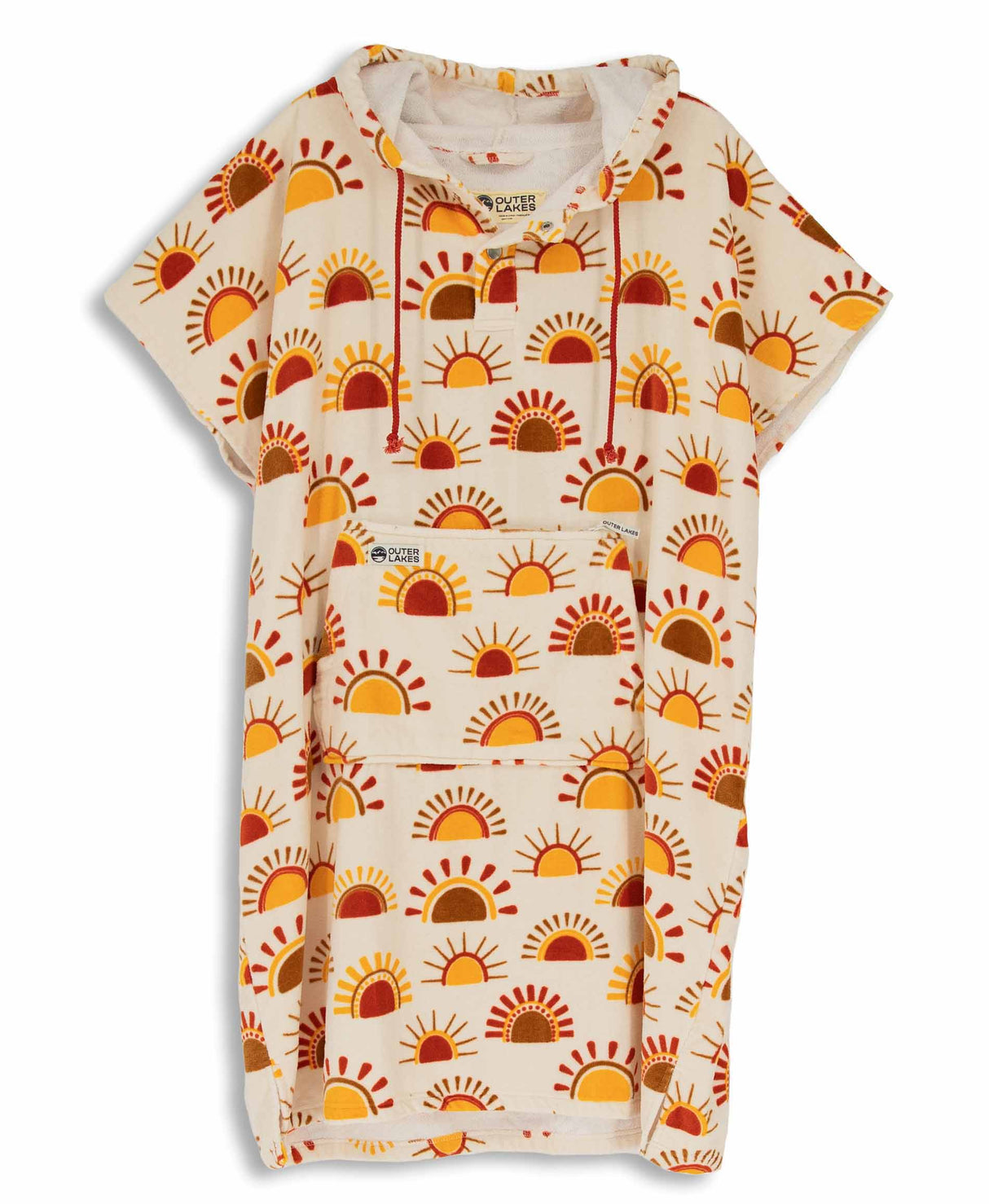 Cream towel poncho with sun pattern on a white background