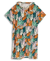 Colorful towel poncho with coral pattern on a white background