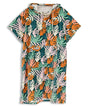 Colorful towel poncho with coral pattern on a white background