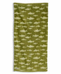 Towel with green fish pattern on a white background